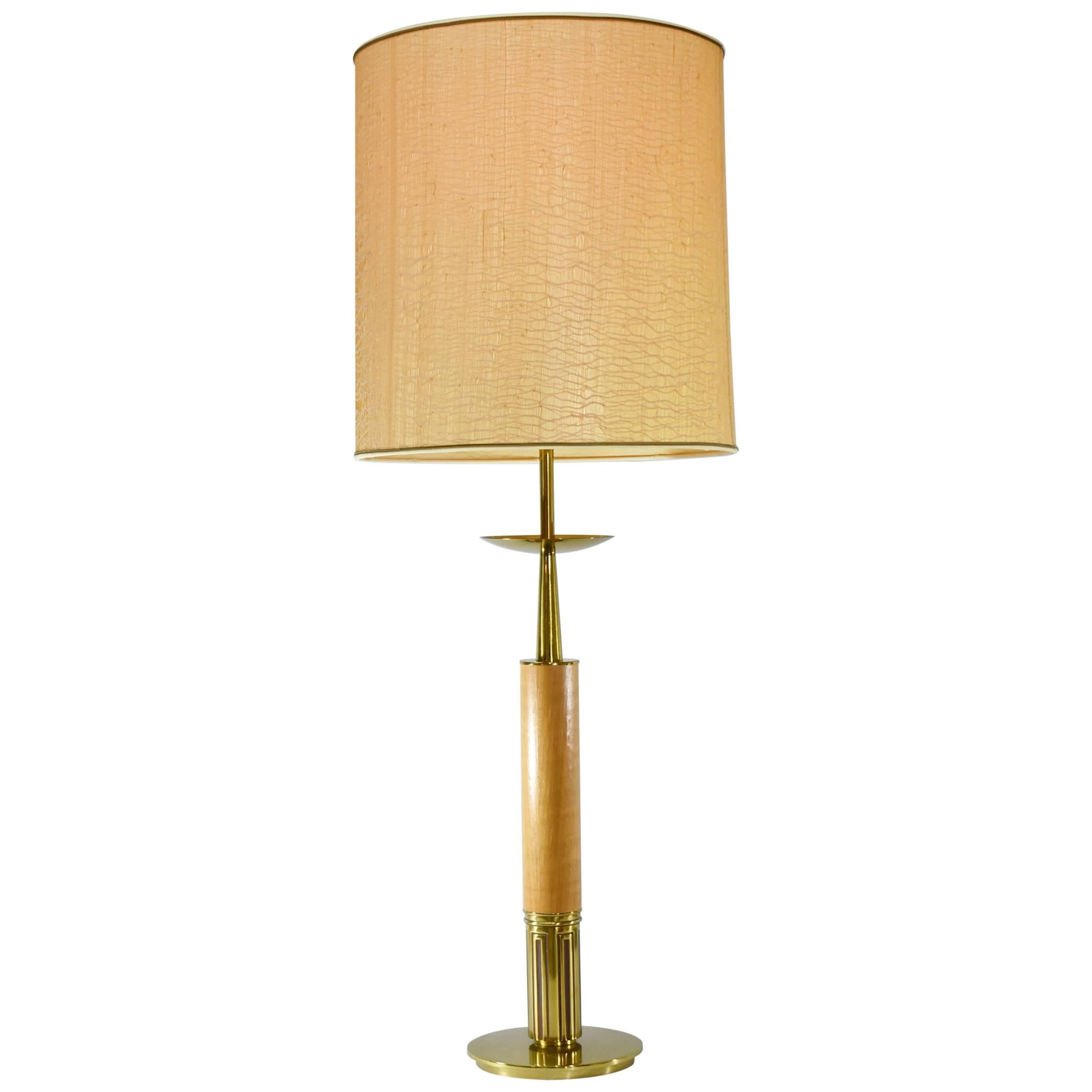 Walnut and Brass Table Lamp Tommi Parzinger for Stiffel