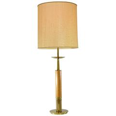 Walnut and Brass Table Lamp Tommi Parzinger for Stiffel