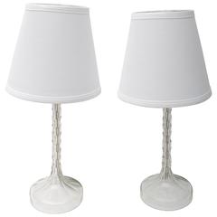 Pair of American Art Deco Period Vanity Table Lamps in Clear Cut Crystal
