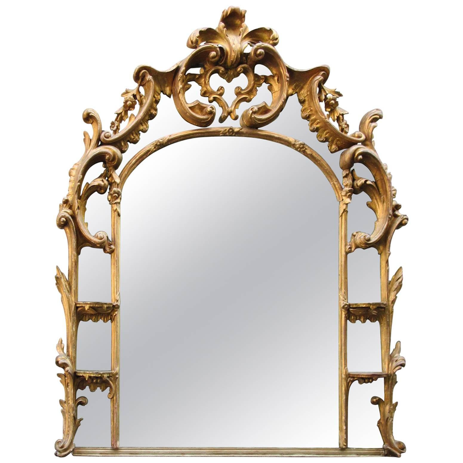 Late 18th Century English Chinoiserie Giltwood Overmantel Mirror