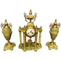Antique Stunning Onyx Clock Garniture