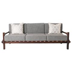 Brazilian Rosewood and Leather Strap Sculptural Sofa 