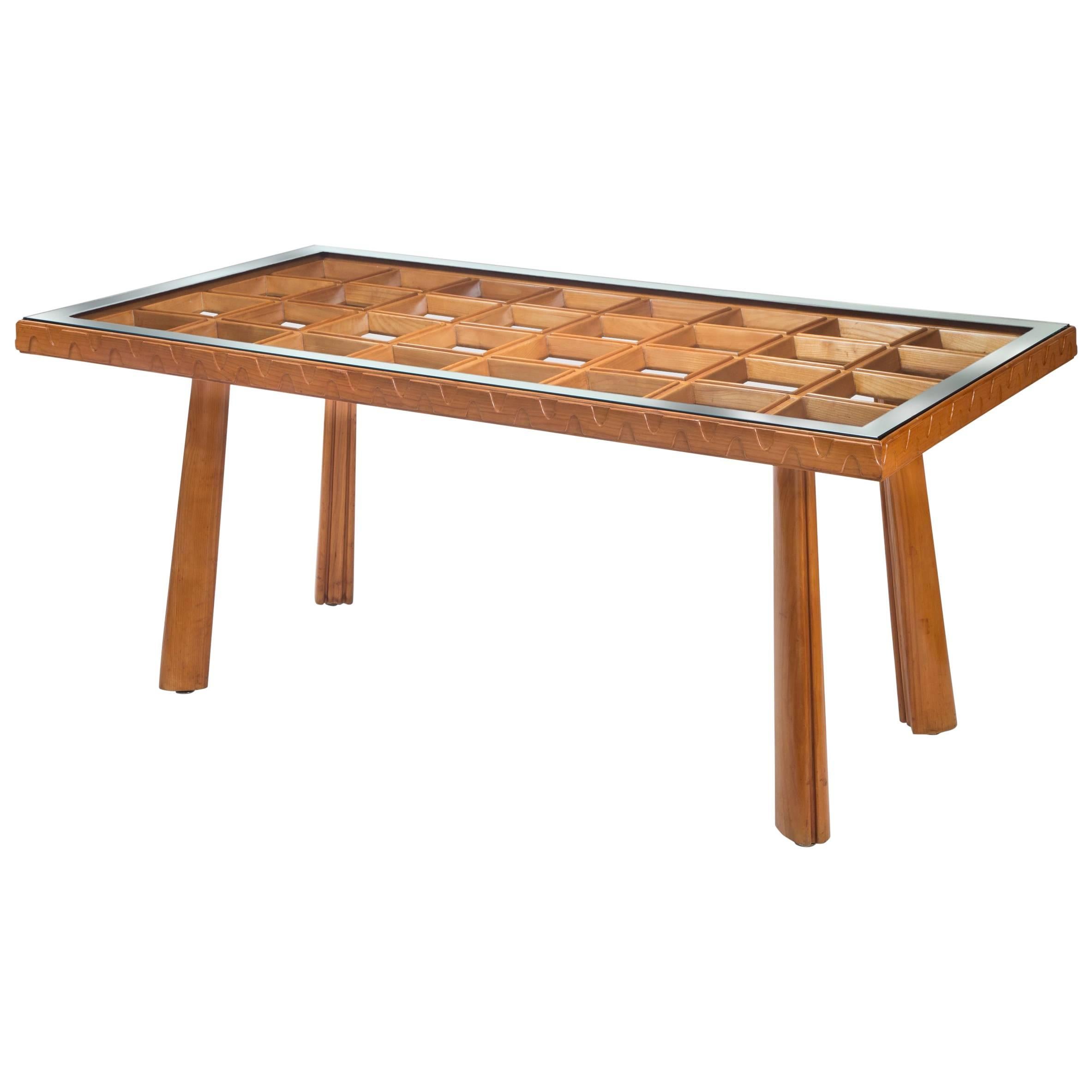 Osvaldo Borsani, Italian Glass and Cherry Grid-top Dining Table