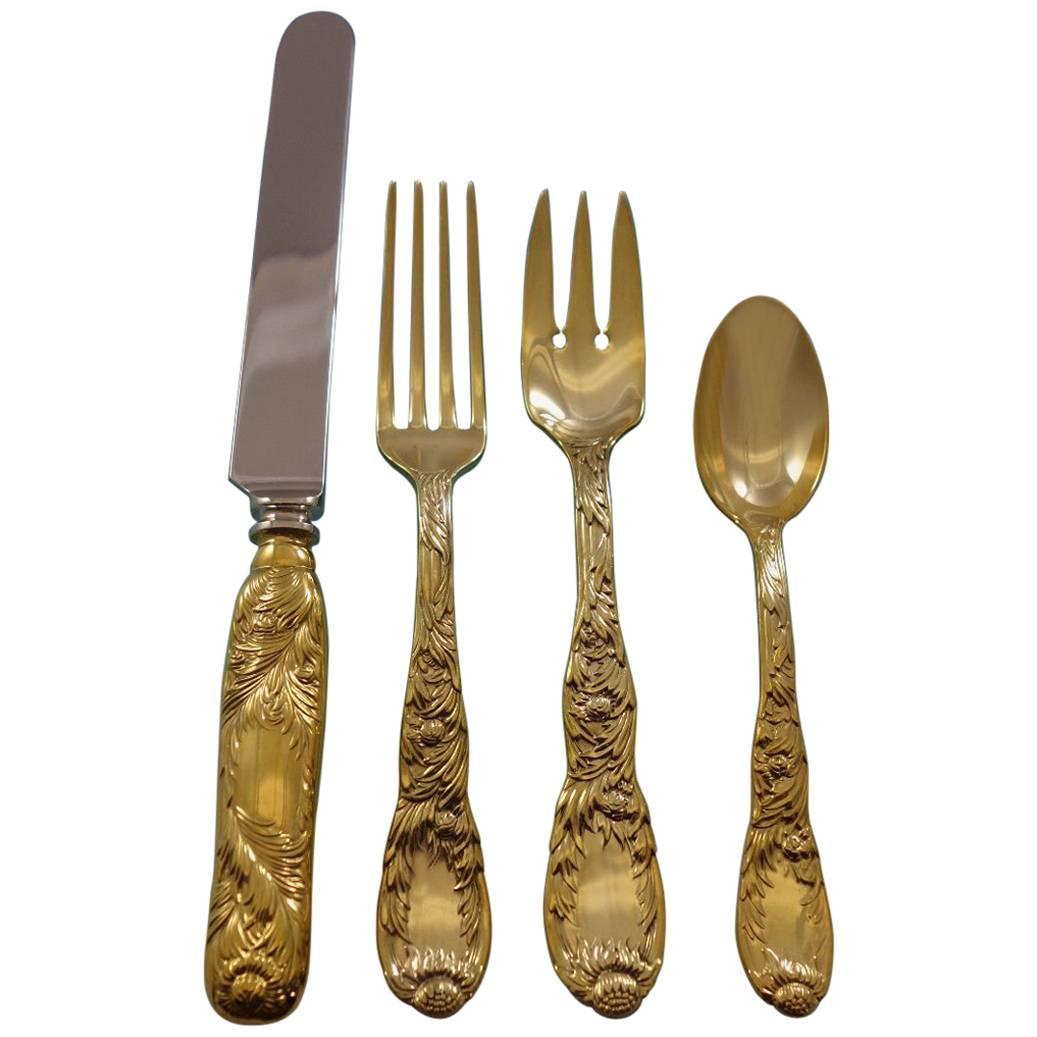 Chrysanthemum Gold by Tiffany Sterling Silver Flatware Service Set Six Vermeil
