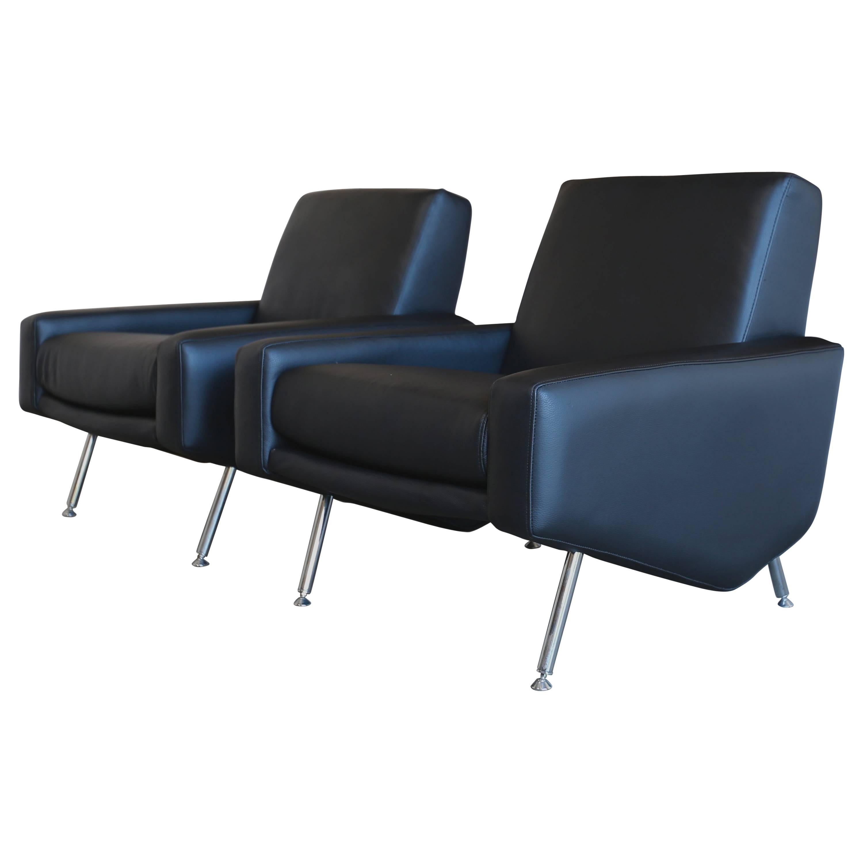 Pair of Leather Lounge Chairs by Airborne France