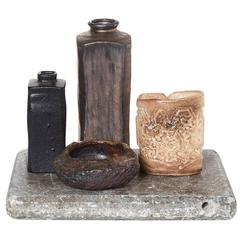 Antique 18th Century Stone Tableau with Mid-20th Century Pottery Collection