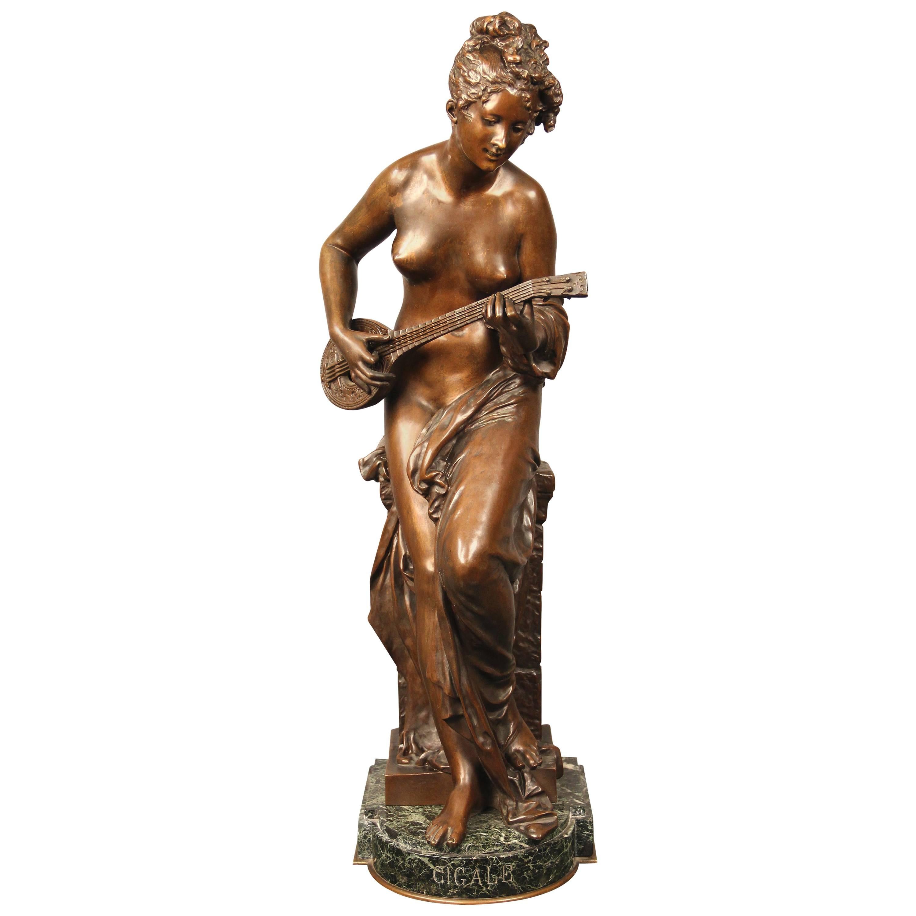 Late 19th Century French Bronze Figure Entitled "CIGALE" by Carrier Belleuse