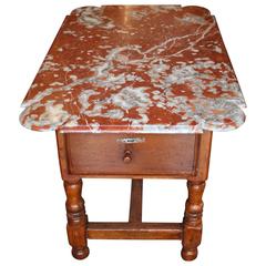 19th Century French Wood Pastry or Butcher Table with Marble Top