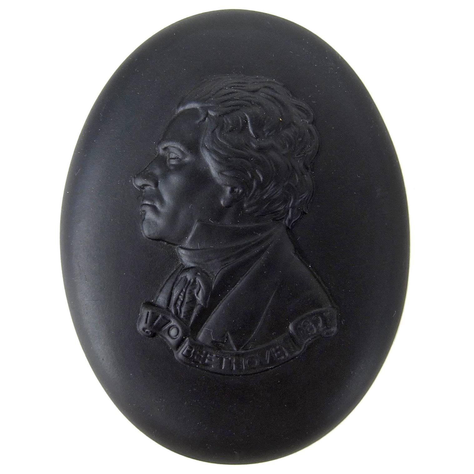 Wedgwood Beethoven Black Basalt Portrait Medallion in Original Box