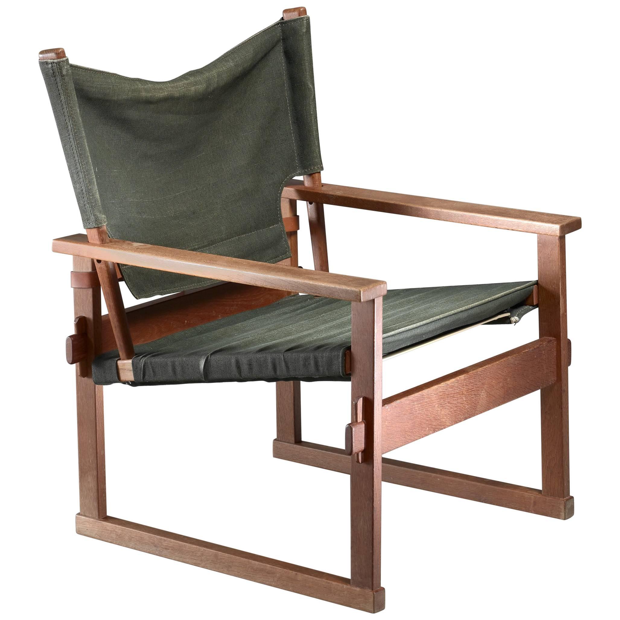 Poul Hundevad Armchair in Oak with Green Canvas, Denmark, 1960s For Sale