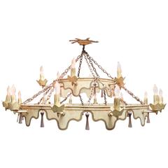19th Century Italian Tole Chandelier with Wooden Drips
