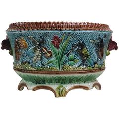 19th Majolica Insects Musicians Jardinière