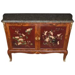 Antique French Cabinet Commode Lacquer Marquetry Inlay