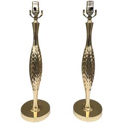 Brass 1960s Table Lamps with Leaf Detail 4