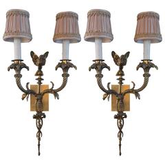 Pair of Bronze Sconces with Shades 5