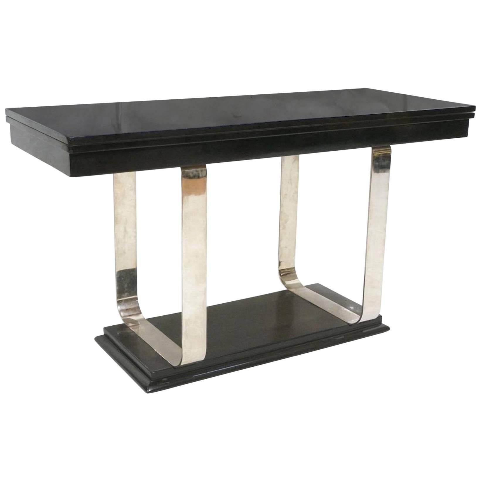 Art Deco Lacquer and Chrome Console or Dining Table For Sale