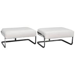 Pair of Milo Baughman Style White Leather Benches 5