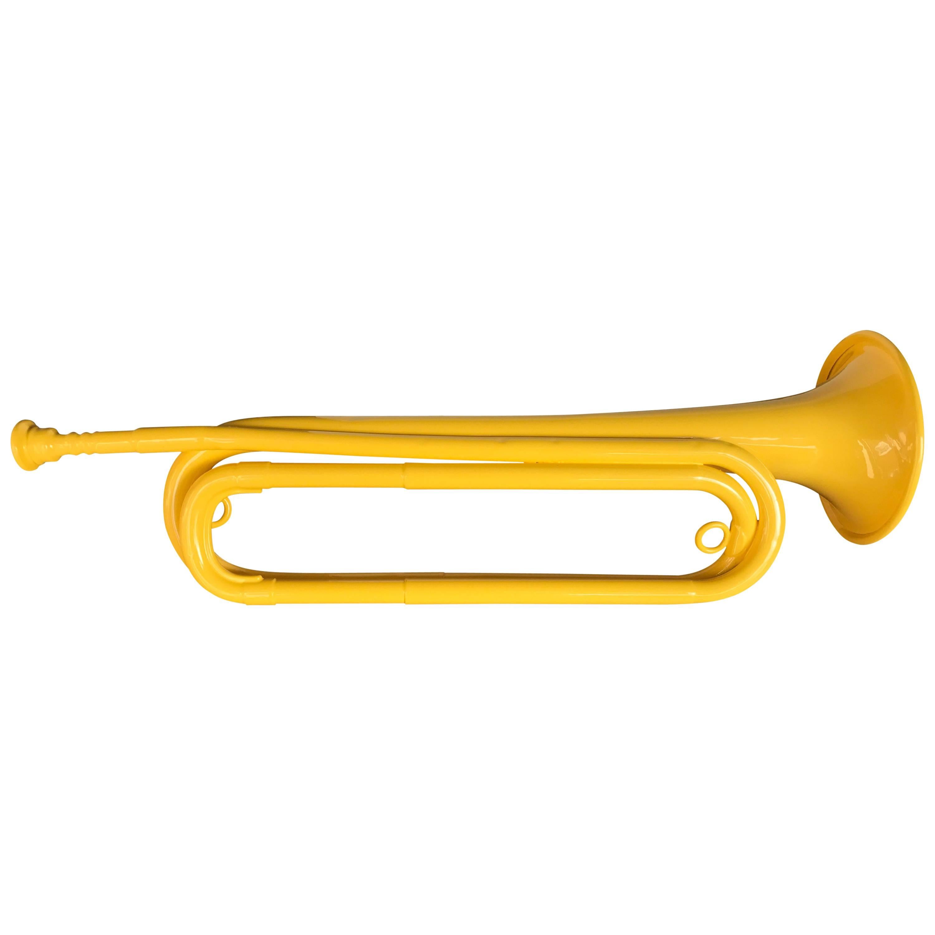 Vintage Bugle Or Trumpet In Bright Yellow Powdercoating