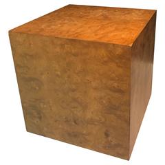 Marvellous Milo Baughman Burl Wood Cube-Shaped Side Table