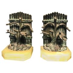 Vintage Beautiful Pair of Bookends with Birds in the Manner of Giacometti