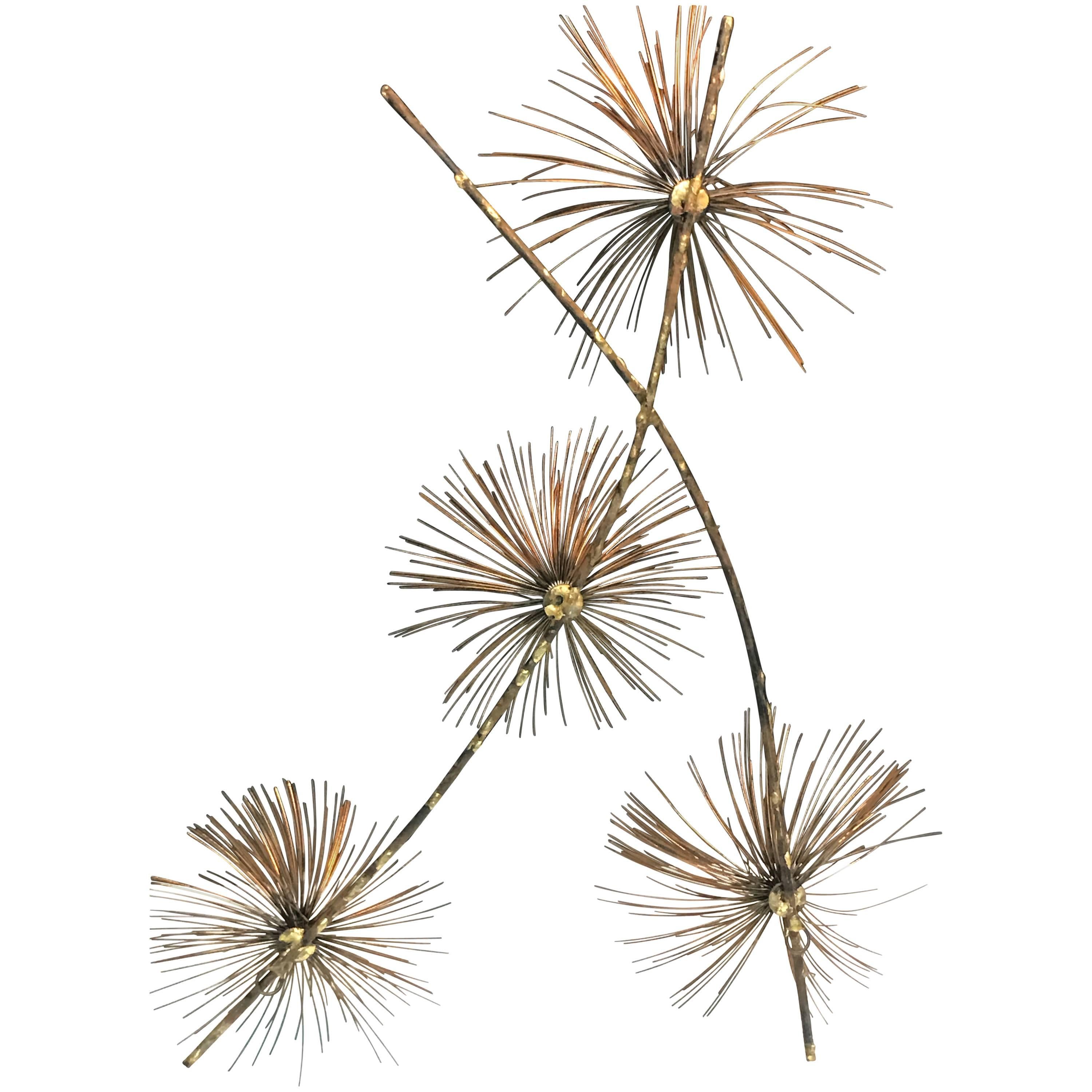 Beautiful Brass Curtis Jere Pom Pom Wall Sculpture For Sale