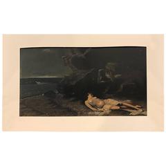 Dramatic Griseille Painting with Poseidon and Woman, Signed and Dated 1891 2