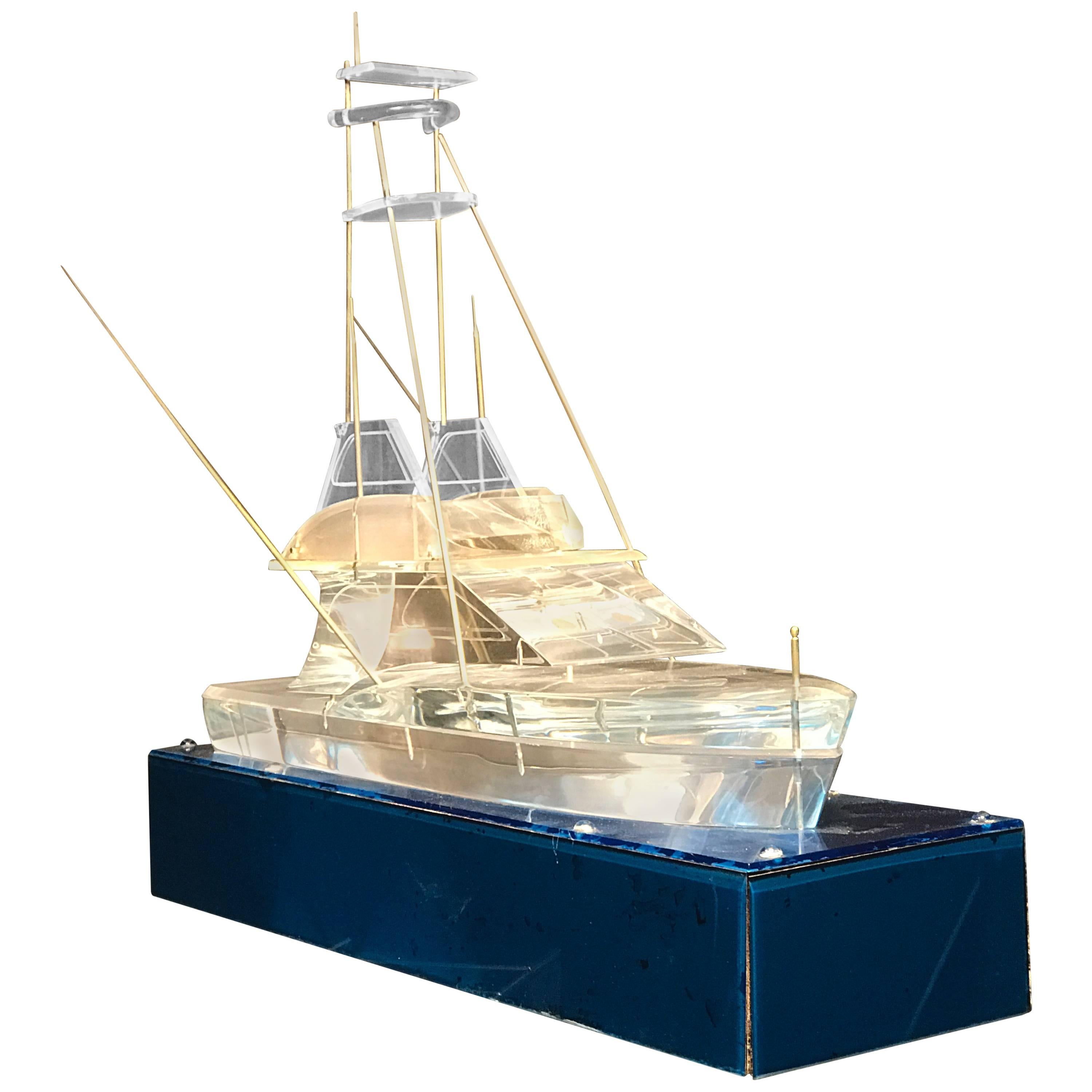 Fabulous Lucite Yacht Sculpture with Beautiful Base For Sale