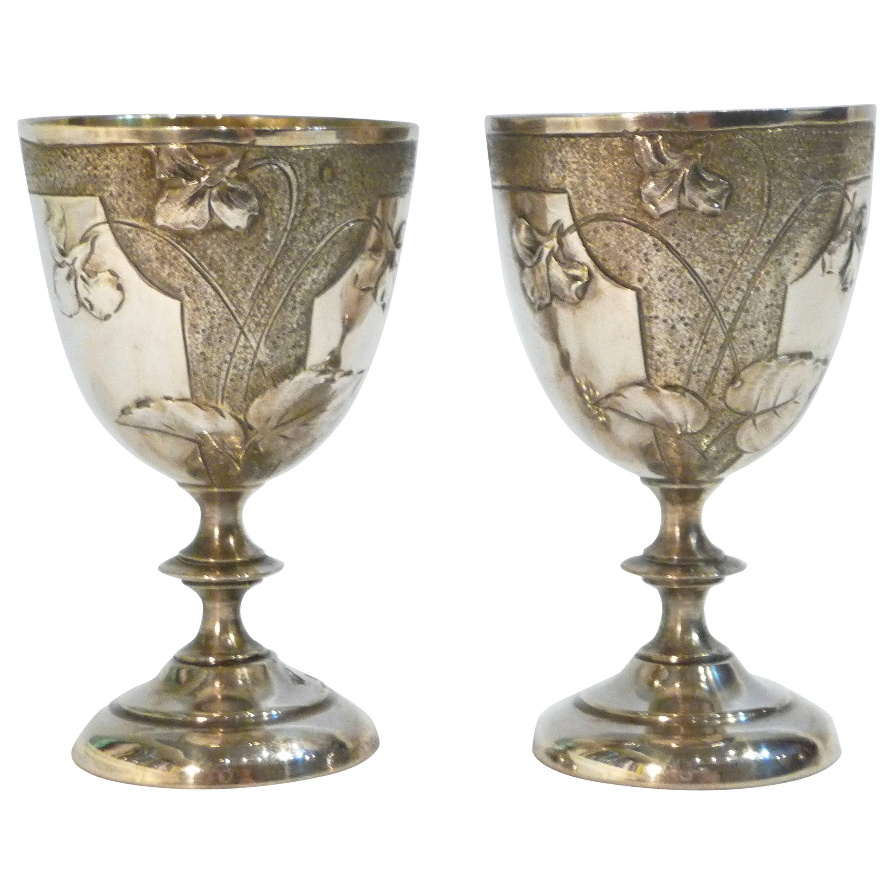 Anonymous, an Art Nouveau Pair of Silver Egg Cups For Sale