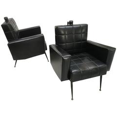 Vintage Fabulous Pair of Original 1950s Black Leatherette Chairs
