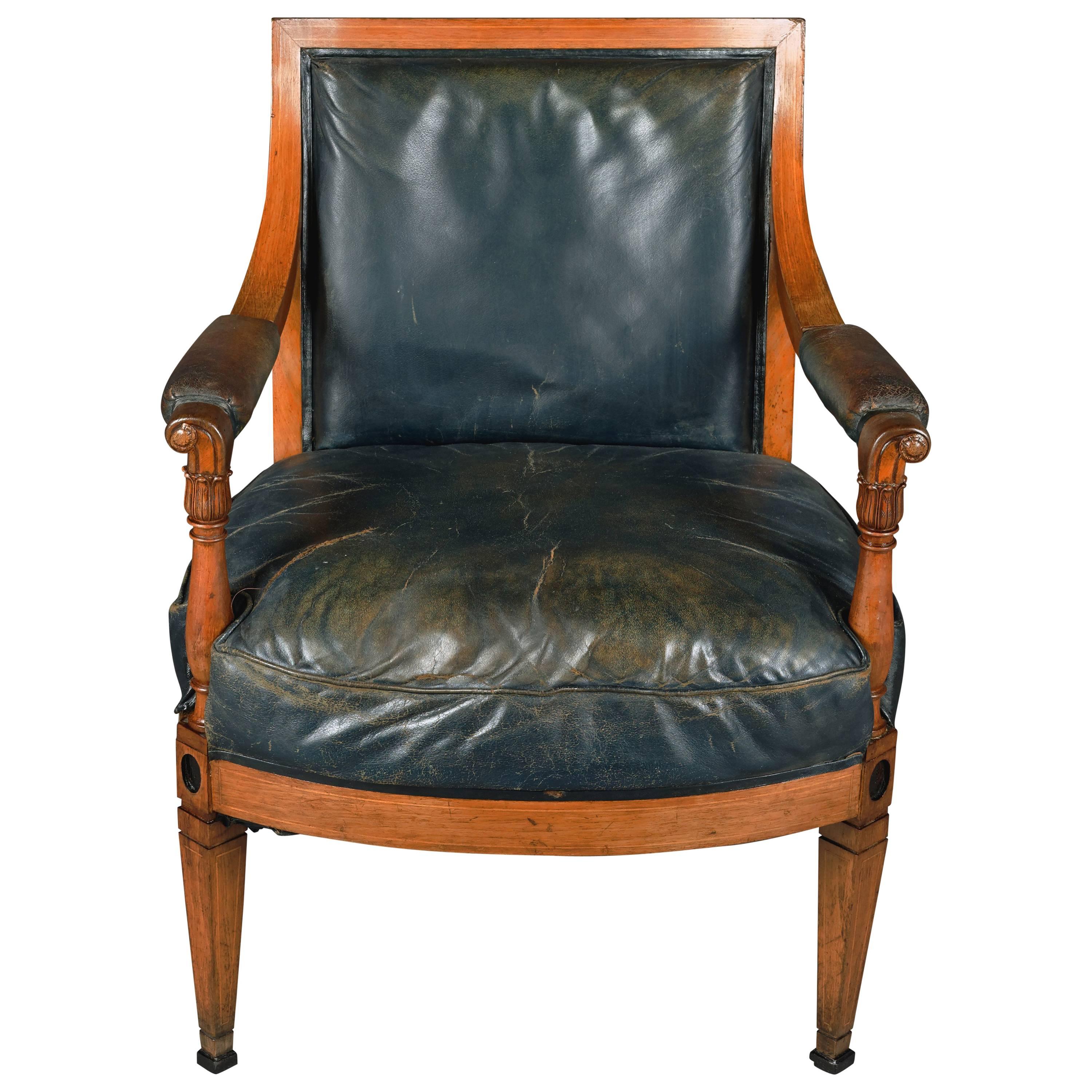 19th Century Empire Style Armchair Original Leather