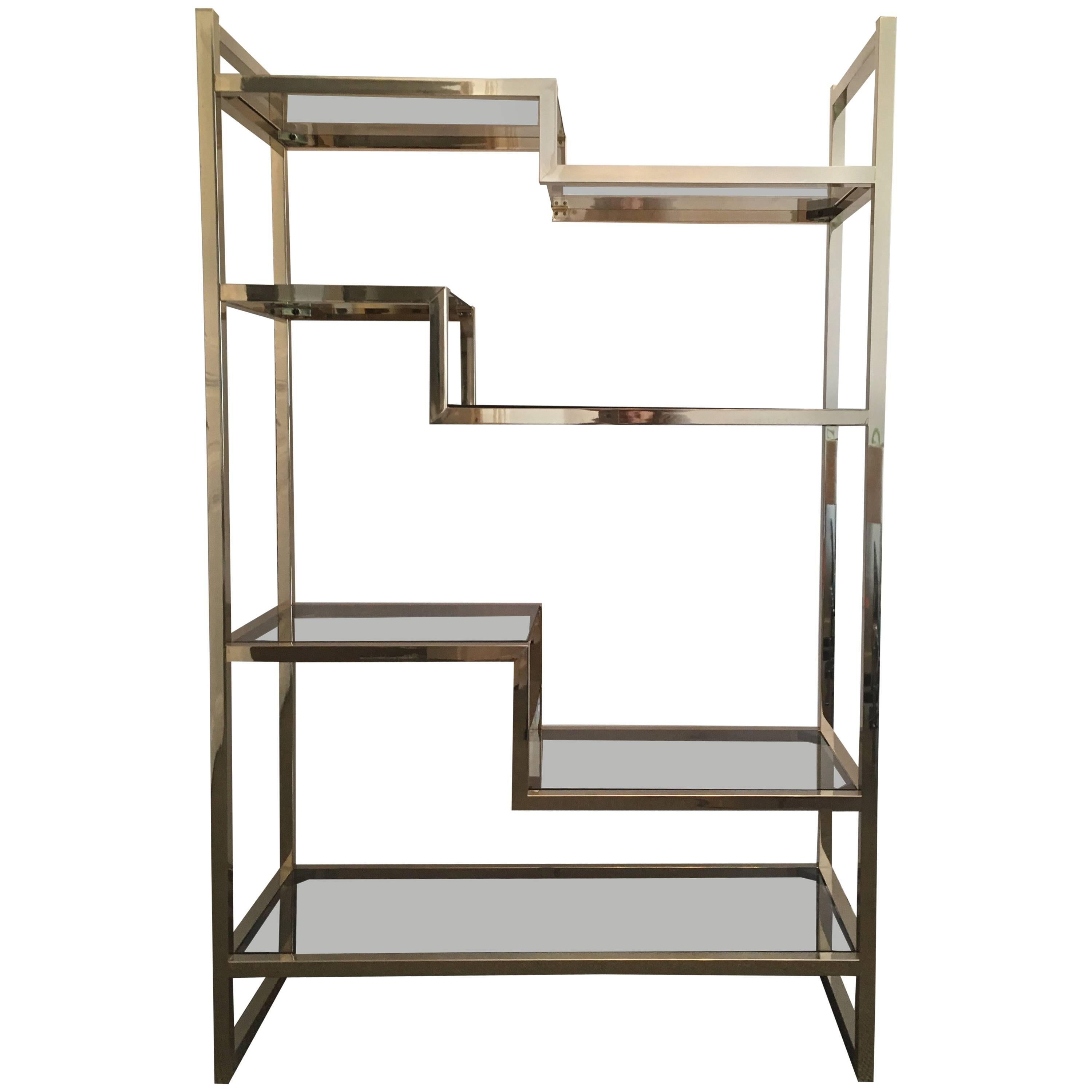 Midcentury Chrome or Brass Etagere in the Style of Romeo Rega
