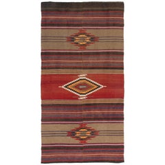 Vintage Geometric Anatolian Flat-Weave Kilim Rug. South Western Style. 100% Wool