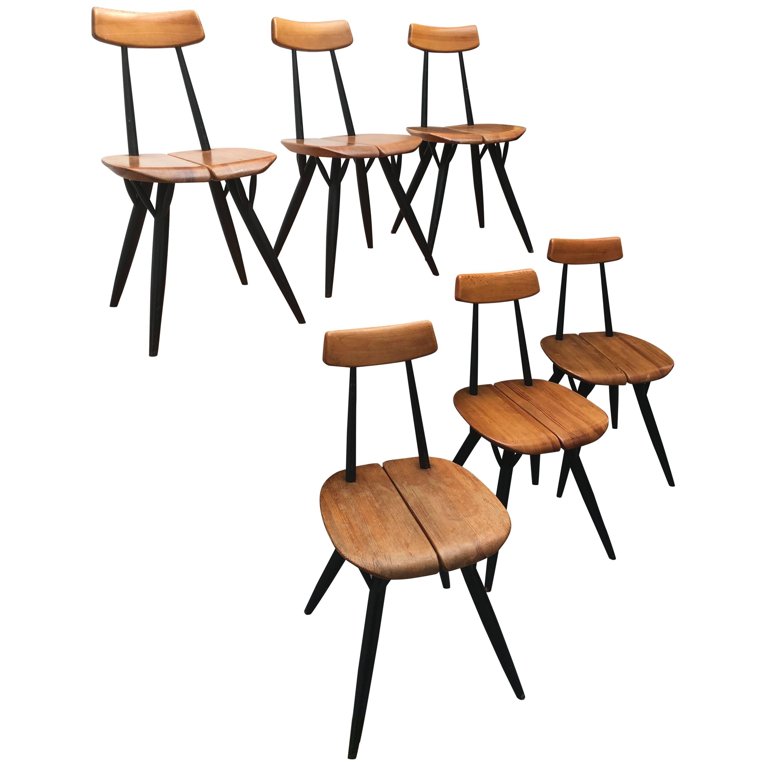 Six Pirkka Chairs by Ilmari Tapiovaara for Asko, Finnish, circa 1955 For Sale