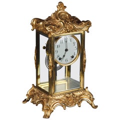 Horloge de cheminée Napoléon III du 19e siècle dorée à la cuisson du feu