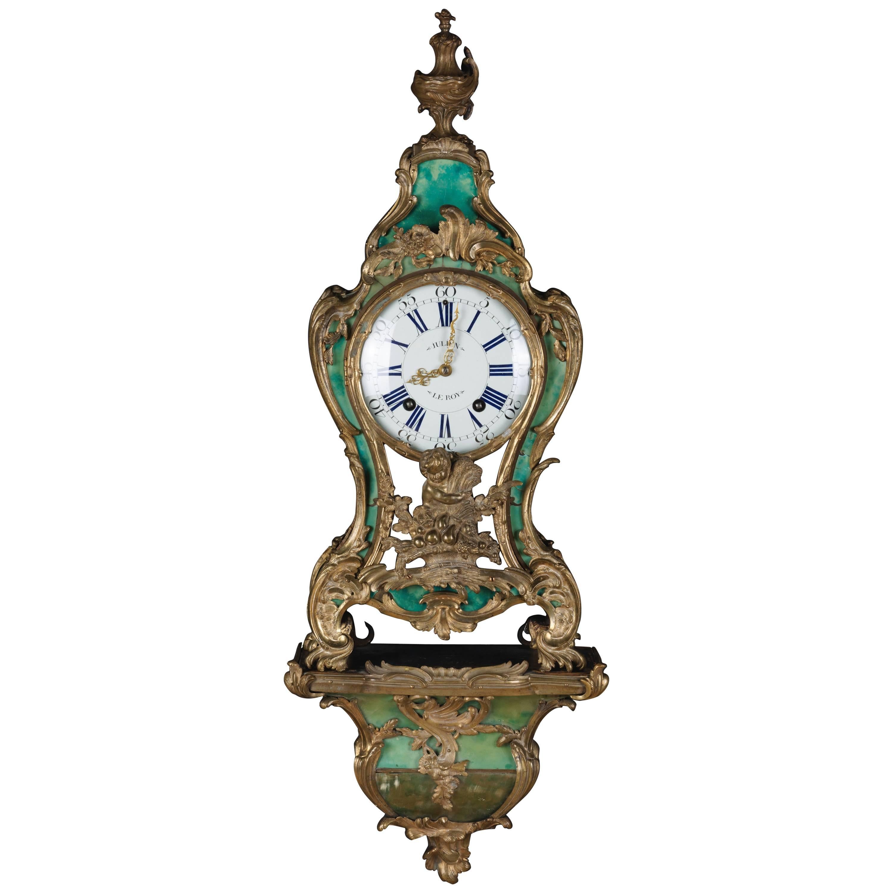18th Century Louis XV French Bronze-Gilt Clock on Console