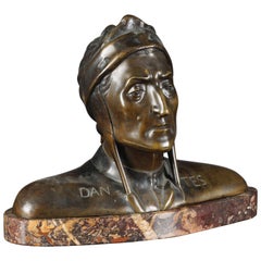 20th Century Historicism Bronze Bust on Marble Base Dante Alighieri