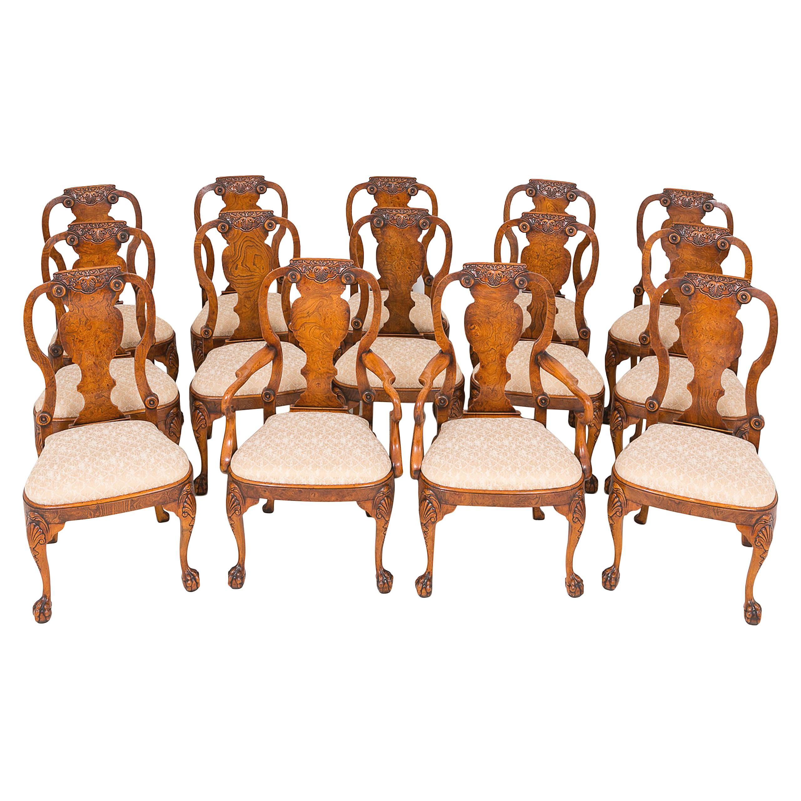 Set of Fourteen Burr Elm Queen Anne Style Chairs For Sale