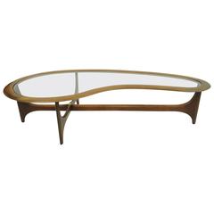 Vintage Lane Kidney Shaped Boomerang Walnut and Glass Coffee Table