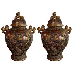 Pair of Satsuma Vases Porcelain with Lid