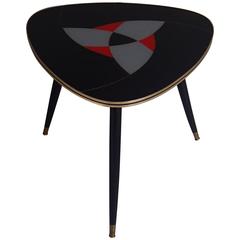 1950s Triangular Side or Coffee Table Rear Glass Painted Black Red Grey