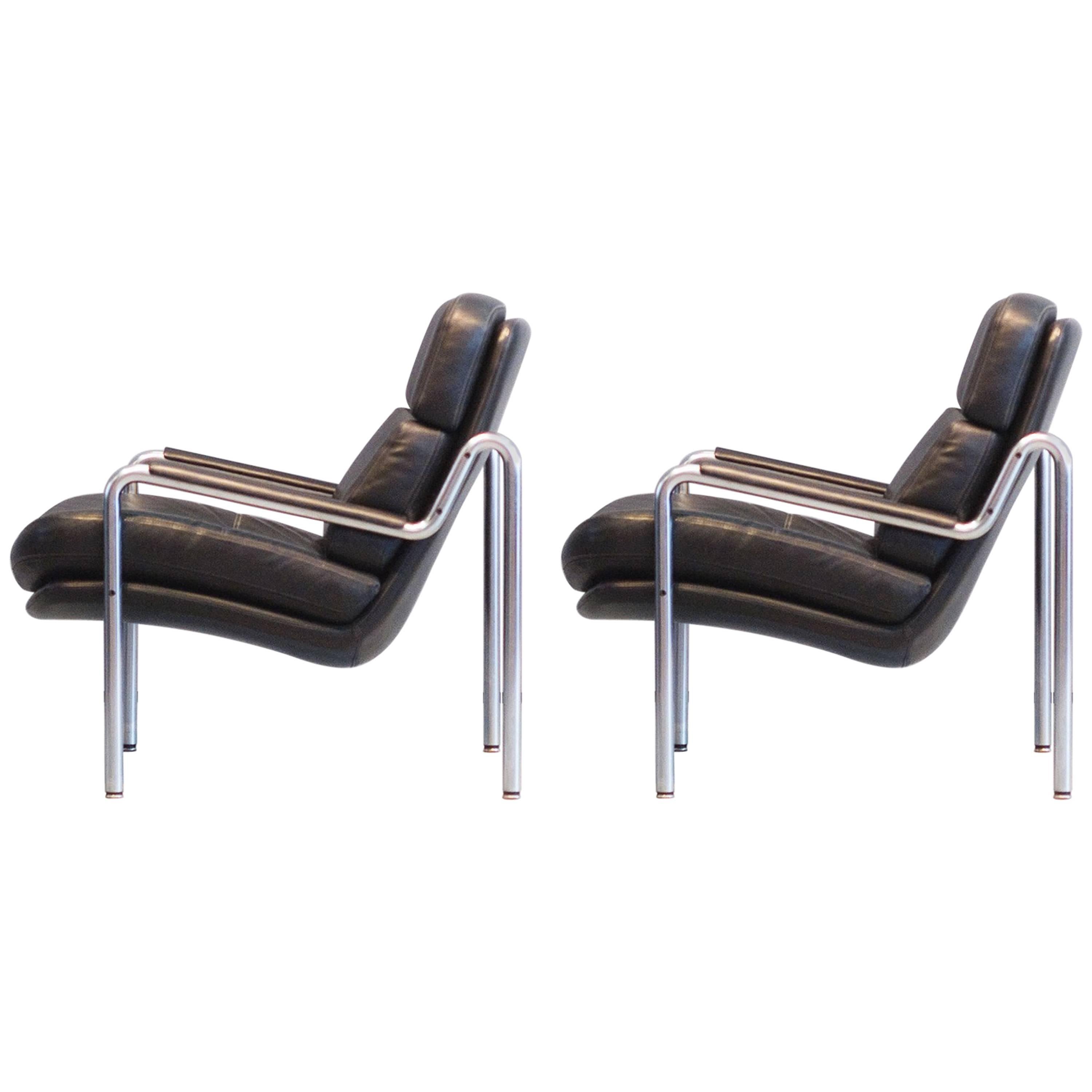 Rare Jørgen Kastholm Easy Armchairs Set of Two Kusch Gmbh 1970s Black Leather