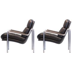 Rare Jørgen Kastholm Easy Armchairs Set of Two Kusch Gmbh 1970s Black Leather 2