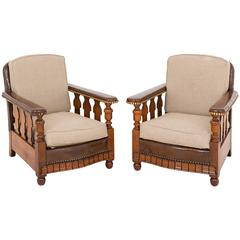 Vintage Pair of Oak Art Deco Club Chairs