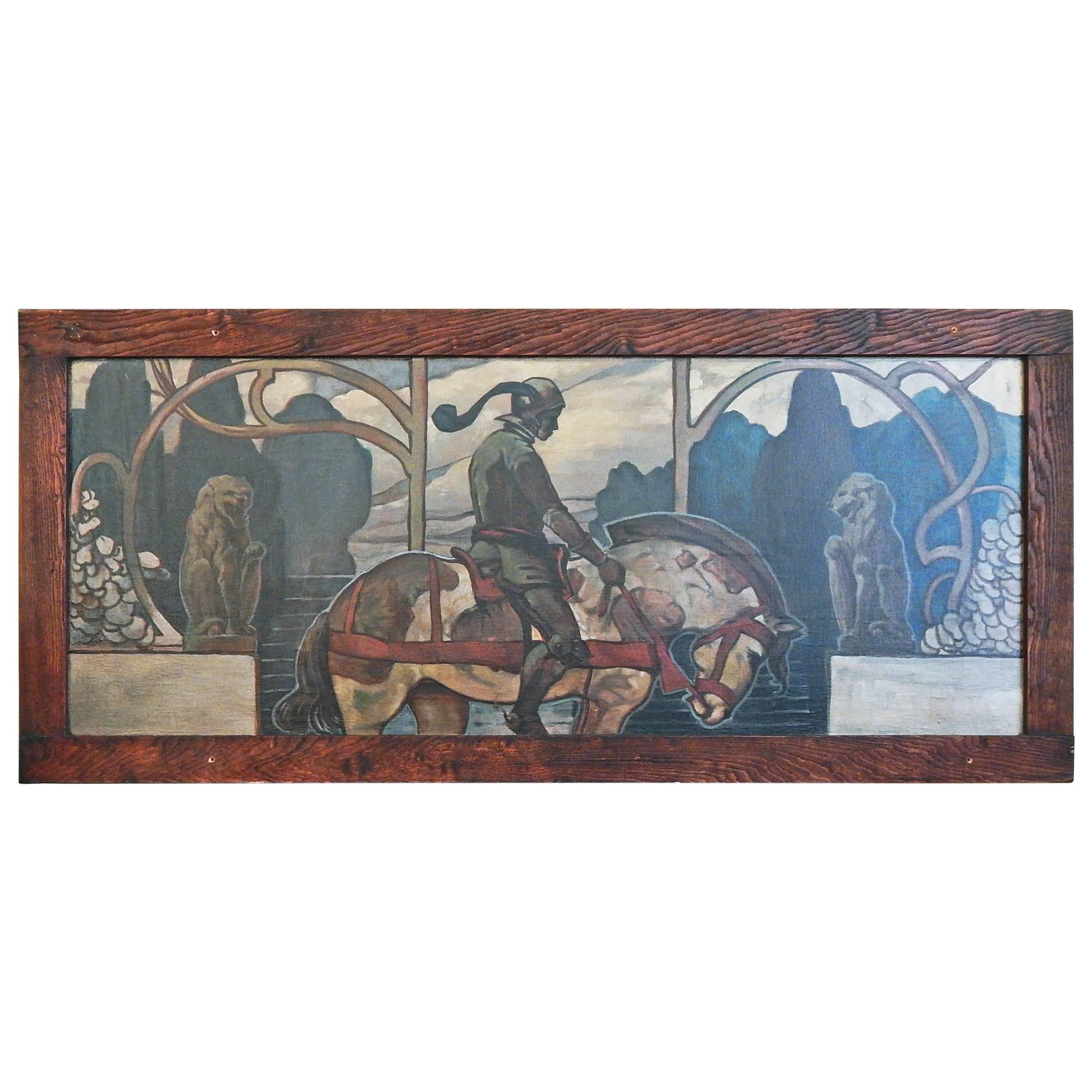 "Knight on Horseback, " Arts & Crafts and Art Nouveau Medieval Revival Mural For Sale