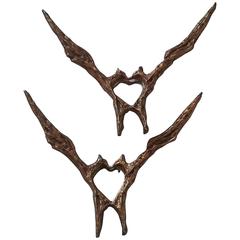 1950s Pair of Gilt Bronze Sconces by Felix Agostini, "Amour Toujours" 6