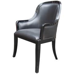Black Lacquer and Leather Regina Armchair by Karl Springer 1