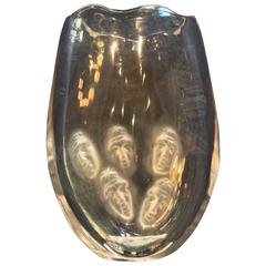 Pino Signoretto Blown Glass Vase Faces Visi Murano Venice, Italy Sp2028