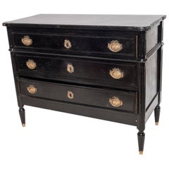 Black Painted Louis XVI Style Three-Drawer Commode
