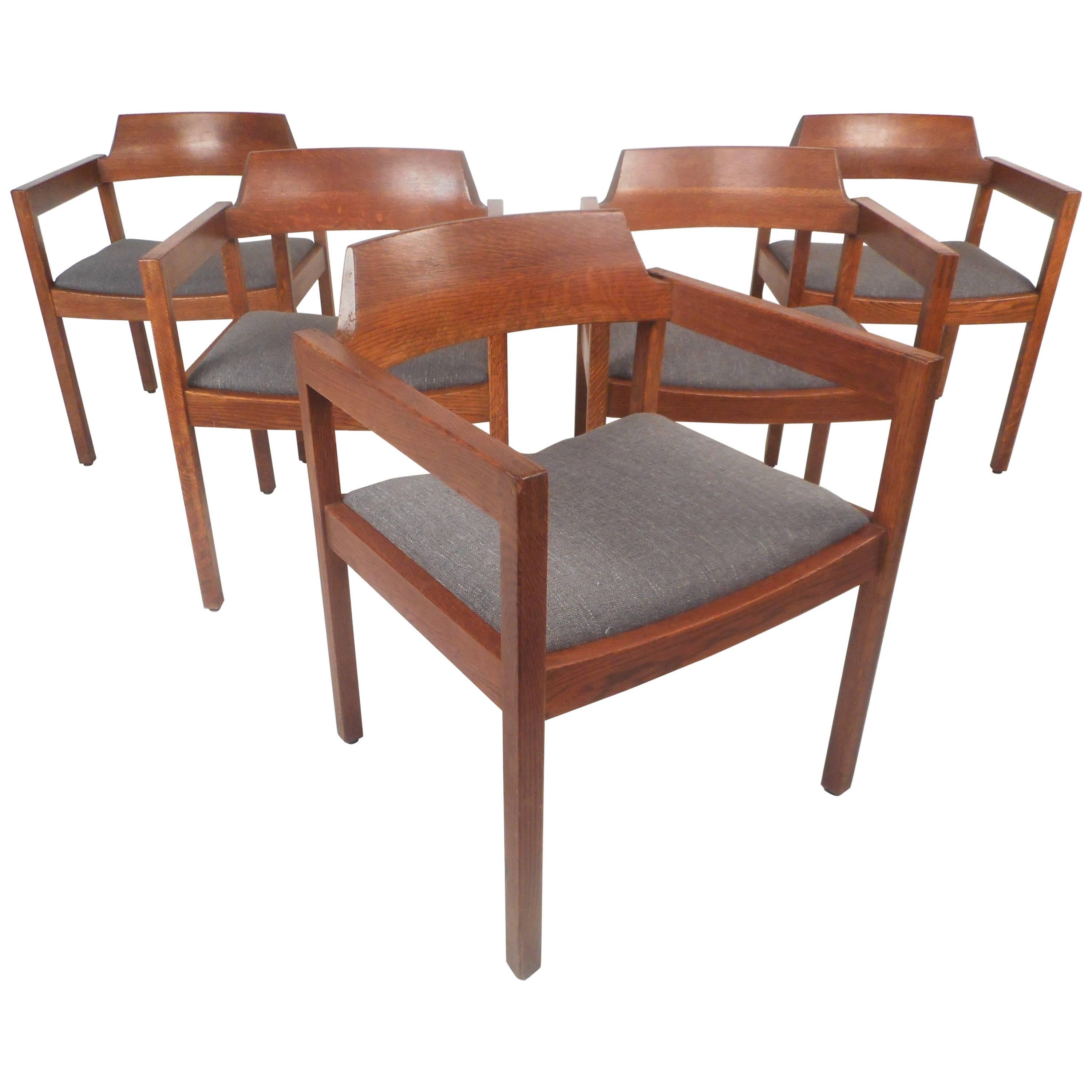 Set of Five Mid-Century Modern Walnut Dining Chairs by Gunlocke Chair Company