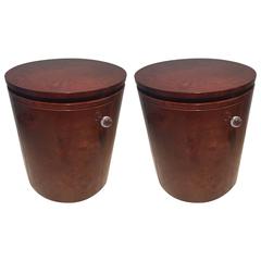 Pair of Milo Baughman Drum Burl End Tables Cabinets Nightstands 7